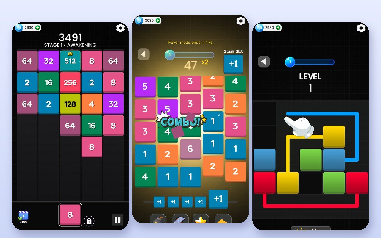 2468 Block Merge gameplay in Number Shoot, Number Merge and Color Paths modes
