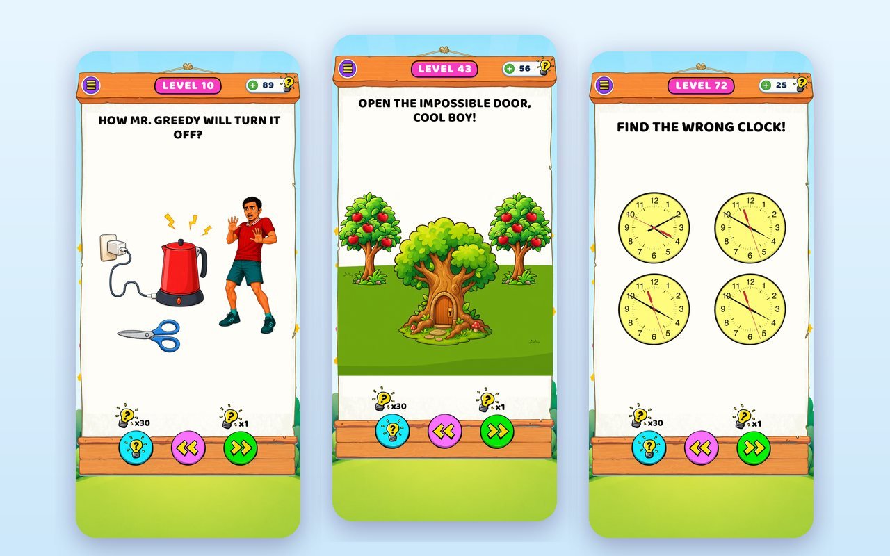 Mr Greedy Brain Puzzle riddle levels